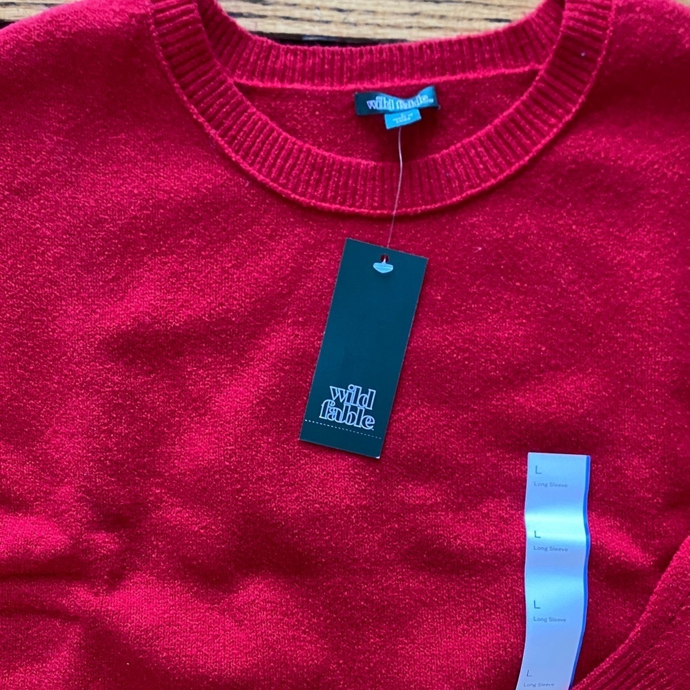 Wild Fable Vibrant Red Crew Neck Crop Sweater - Picture 3 of 4